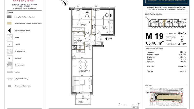 Rzut - Mieszkanie na sprzedaż 3 pokoje o powierzchni 65,46 m² - numer 19 w Nowa Reformacka