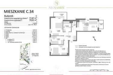 Rzut - Mieszkanie na sprzedaż 4 pokoje o powierzchni 74,61 m² - numer C34 w Neo Jasień etap II