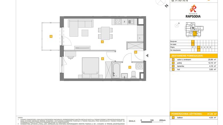 Rzut - Mieszkanie na sprzedaż 2 pokoje o powierzchni 41,08 m² - numer C.17 w Osiedle Rapsodia etap 2