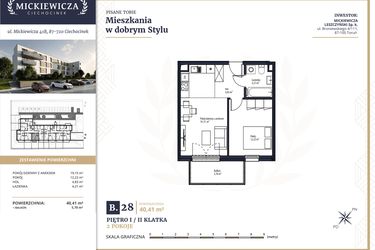 Rzut - Mieszkanie na sprzedaż 2 pokoje o powierzchni 40,41 m² - numer B28 w Mickiewicza
