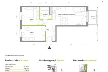 Rzut - Mieszkanie na sprzedaż 3 pokoje o powierzchni 55,91 m² - numer A1.4C85 w Bemowo Vita