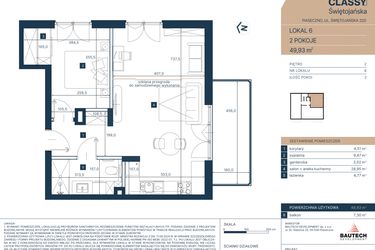Rzut - Mieszkanie na sprzedaż 2 pokoje o powierzchni 49,93 m² - numer 6 w Classy Świętojańska