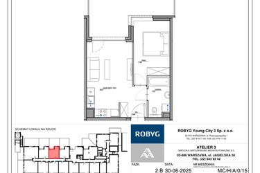 Rzut - Mieszkanie na sprzedaż 2 pokoje o powierzchni 37,21 m² - numer MC/H/A/0/15 w Modern City etap H