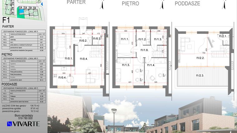 Rzut - Dom na sprzedaż 5 pokoi o powierzchni 136,75 m² - numer F1 w Viva Junacka