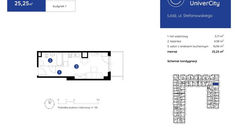 Rzut - Mieszkanie na sprzedaż 1 pokój o powierzchni 25,25 m² - numer 1.C.5.10 w Murapol UniverCity