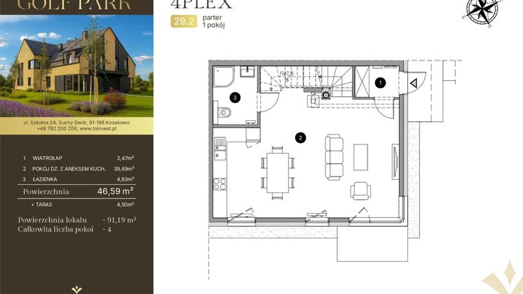 Rzut - Dom na sprzedaż 4 pokoje o powierzchni 91,67 m² - numer 29.2 w Tesoro Golf Park