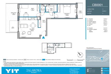Rzut - Mieszkanie na sprzedaż 3 pokoje o powierzchni 63,08 m² - numer CB0001 w Talarowa Park