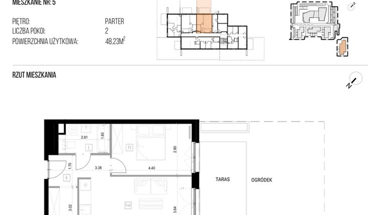 Rzut - Mieszkanie na sprzedaż 2 pokoje o powierzchni 48,23 m² - numer 22D/05 w NATURAMA II