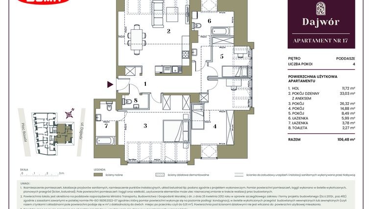Rzut - Mieszkanie na sprzedaż 4 pokoje o powierzchni 106,48 m² - numer 17 w Dajwór