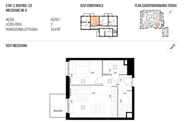 Rzut - Mieszkanie na sprzedaż 2 pokoje o powierzchni 43,47 m² - numer 22I/08 w NATURAMA II