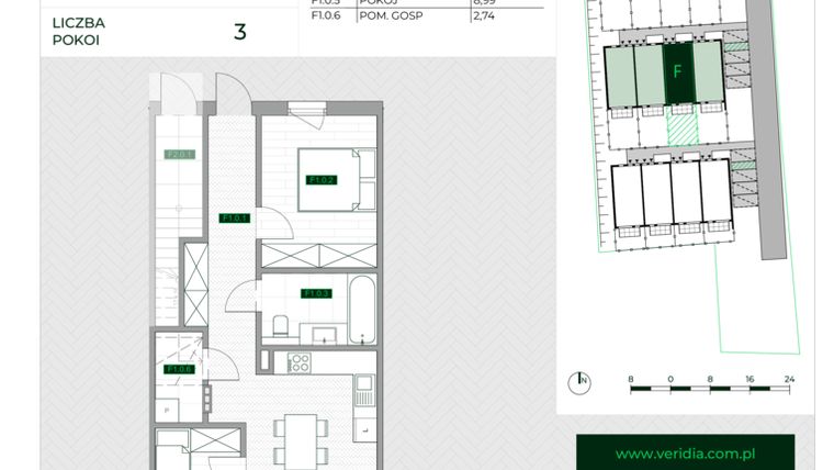 Rzut - Mieszkanie na sprzedaż 3 pokoje o powierzchni 57,5 m² - numer F1 w Zielona Krzyszkowicka