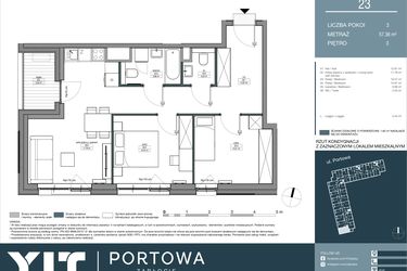 Rzut - Mieszkanie na sprzedaż 3 pokoje o powierzchni 57,36 m² - numer 23 w Portowa Zabłocie