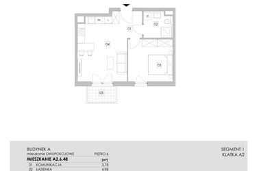 Rzut - Mieszkanie na sprzedaż 2 pokoje o powierzchni 42,13 m² - numer A2.6.48 w ATAL Ruczaj