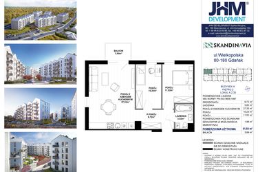 Rzut - Mieszkanie na sprzedaż 3 pokoje o powierzchni 61,6 m² - numer A.2.33 w Skandinavia