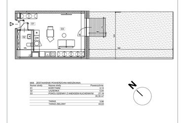 Rzut - Mieszkanie na sprzedaż 1 pokój o powierzchni 35,35 m² - numer J.M06 w Osiedle Glivia Zachodnia