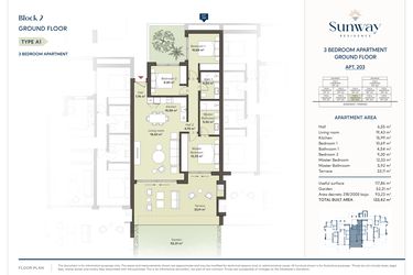 Rzut - Mieszkanie na sprzedaż 3 pokoje o powierzchni 117,86 m² - numer 203 w Sunway