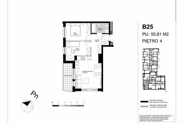 Rzut - Mieszkanie na sprzedaż 3 pokoje o powierzchni 55,81 m² - numer B25 w Apartamenty Kopernika - etap II