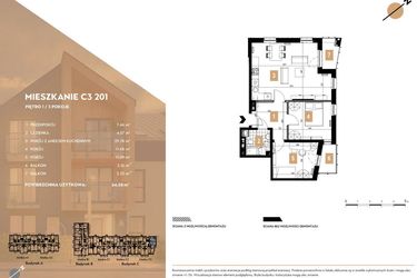 Rzut - Mieszkanie na sprzedaż 3 pokoje o powierzchni 64,58 m² - numer C3.201 w MOTTO Wojnów