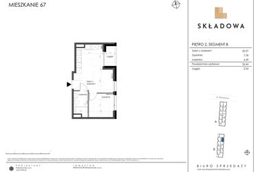 Rzut - Mieszkanie na sprzedaż 2 pokoje o powierzchni 32,44 m² - numer B67 w Apartamenty Składowa