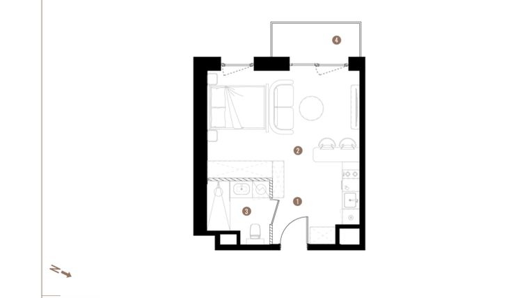 Rzut - Mieszkanie na sprzedaż 1 pokój o powierzchni 30,03 m² - numer A2.1.14 w Apartamenty Grundmanna