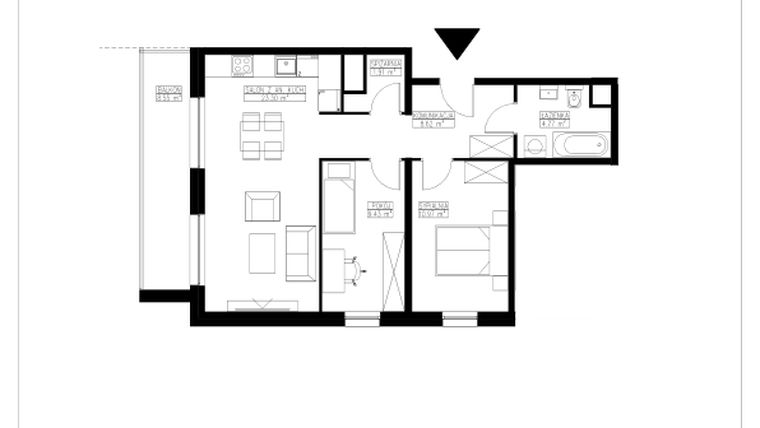 Rzut - Mieszkanie na sprzedaż 3 pokoje o powierzchni 59 m² - numer B1.14 w Stacja Augustów B