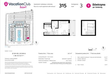Rzut - Mieszkanie na sprzedaż 1 pokój o powierzchni 29,7 m² - numer 315 w VacationClub Resort