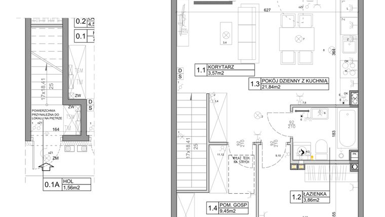 Rzut - Mieszkanie na sprzedaż 3 pokoje o powierzchni 58,82 m² - numer 54 w Manufaktura Marki 2 etap III