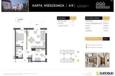 Rzut - Mieszkanie na sprzedaż 3 pokoje o powierzchni 56 m² - numer A.9 w Osiedle Kasprowicza
