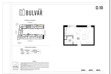 Rzut - Mieszkanie na sprzedaż 1 pokój o powierzchni 35,3 m² - numer D10 w Bulvar etap II