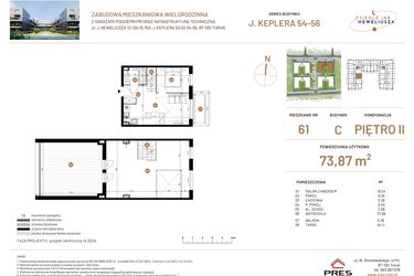 Rzut - Mieszkanie na sprzedaż 4 pokoje o powierzchni 73,87 m² - numer JAR-III-C-LM-M61 w Osiedle JAR Heweliusza etap III