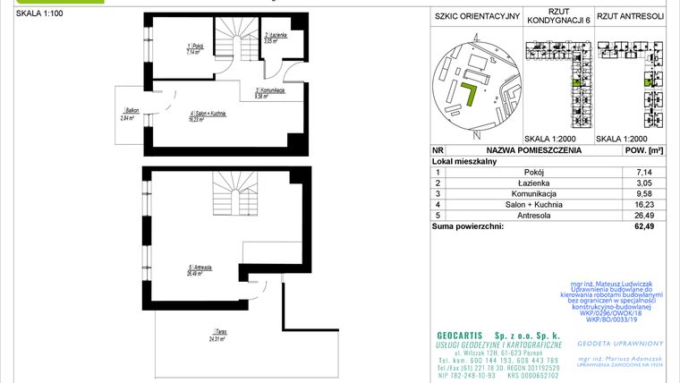Rzut - Mieszkanie na sprzedaż 3 pokoje o powierzchni 62,49 m² - numer C103 w Jasielska 8C