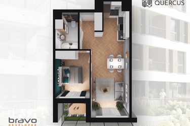 Rzut - Mieszkanie na sprzedaż 2 pokoje o powierzchni 43,17 m² - numer B2.8 w Quercus