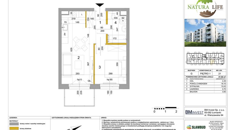 Rzut - Mieszkanie na sprzedaż 2 pokoje o powierzchni 37,58 m² - numer G.21 w Osiedle Natura Life budynki GHI