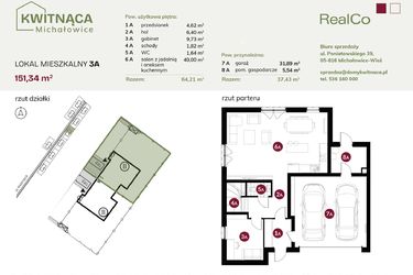 Rzut - Dom na sprzedaż 6 pokoi o powierzchni 151,34 m² - numer 3A w Michałowice Kwitnąca