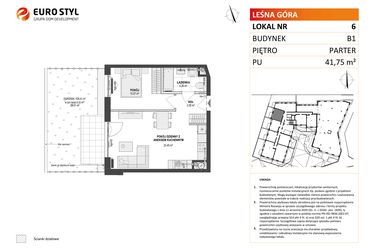 Rzut - Mieszkanie na sprzedaż 2 pokoje o powierzchni 41,75 m² - numer 6 w Leśna Góra