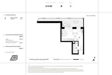Rzut - Mieszkanie na sprzedaż 1 pokój o powierzchni 45,43 m² - numer B.M.02 w VIDOK