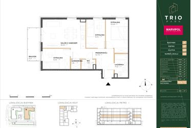Rzut - Mieszkanie na sprzedaż 4 pokoje o powierzchni 66,78 m² - numer B082 w Trio Park