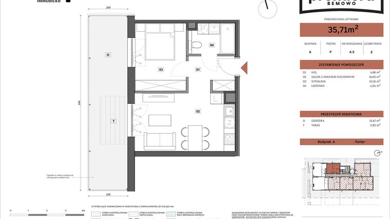 Rzut - Mieszkanie na sprzedaż 2 pokoje o powierzchni 35,71 m² - numer A.05 w Premiera Bemowo