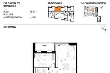 Rzut - Mieszkanie na sprzedaż 2 pokoje o powierzchni 41,56 m² - numer 22K/06 w NATURAMA II