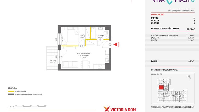 Rzut - Mieszkanie na sprzedaż 2 pokoje o powierzchni 34,93 m² - numer 153 w Viva Piast 6