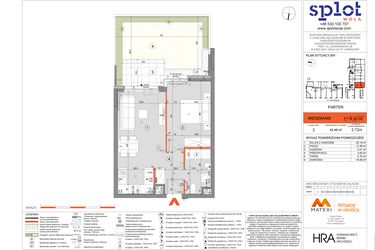 Rzut - Mieszkanie na sprzedaż 2 pokoje o powierzchni 43,48 m² - numer F1.B.00.02 w Splot Wola