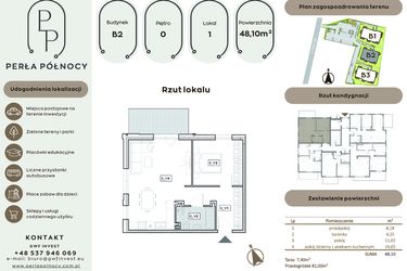 Rzut - Mieszkanie na sprzedaż 2 pokoje o powierzchni 48,1 m² - numer B2.0_1 w Perła Północy etap 2