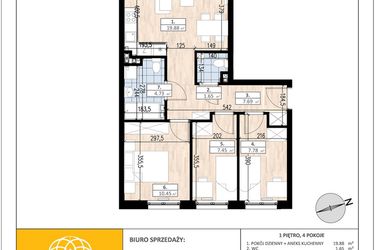 Rzut - Mieszkanie na sprzedaż 4 pokoje o powierzchni 59,63 m² - numer A2/1/1 w ACCANTO