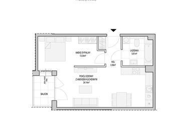 Rzut - Mieszkanie na sprzedaż 1 pokój o powierzchni 47,41 m² - numer WO/T/13/46 w Wiszące Ogrody