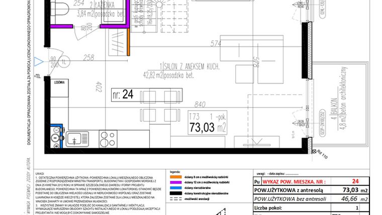Rzut - Mieszkanie na sprzedaż 1 pokój o powierzchni 73,03 m² - numer 24 w Strumykowa