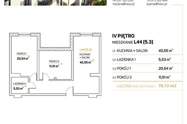 Rzut - Mieszkanie na sprzedaż 3 pokoje o powierzchni 78,13 m² - numer L44 w Zimowa Apartamenty