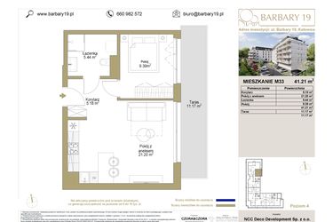 Rzut - Mieszkanie na sprzedaż 2 pokoje o powierzchni 41,21 m² - numer 33 w Barbary 19