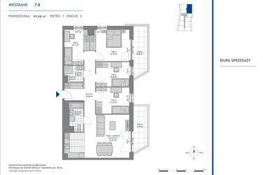 Rzut - Mieszkanie na sprzedaż 5 pokoi o powierzchni 99,98 m² - numer 7.8 w SEAHall