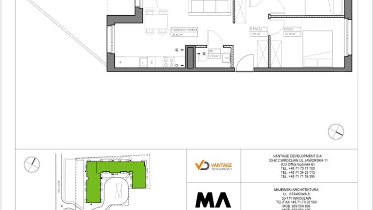 Rzut - Mieszkanie na sprzedaż 3 pokoje o powierzchni 66,01 m² - numer PT/C/0/9 w Przystanek Tarnogaj