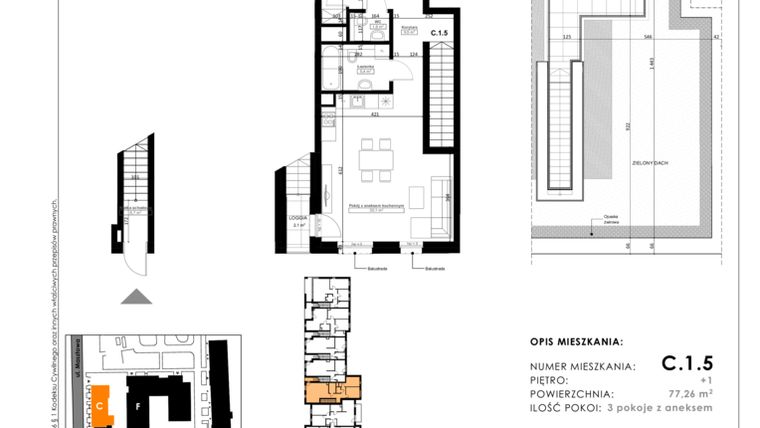 Rzut - Mieszkanie na sprzedaż 3 pokoje o powierzchni 74,9 m² - numer C.1.5 w Nowy Folwark